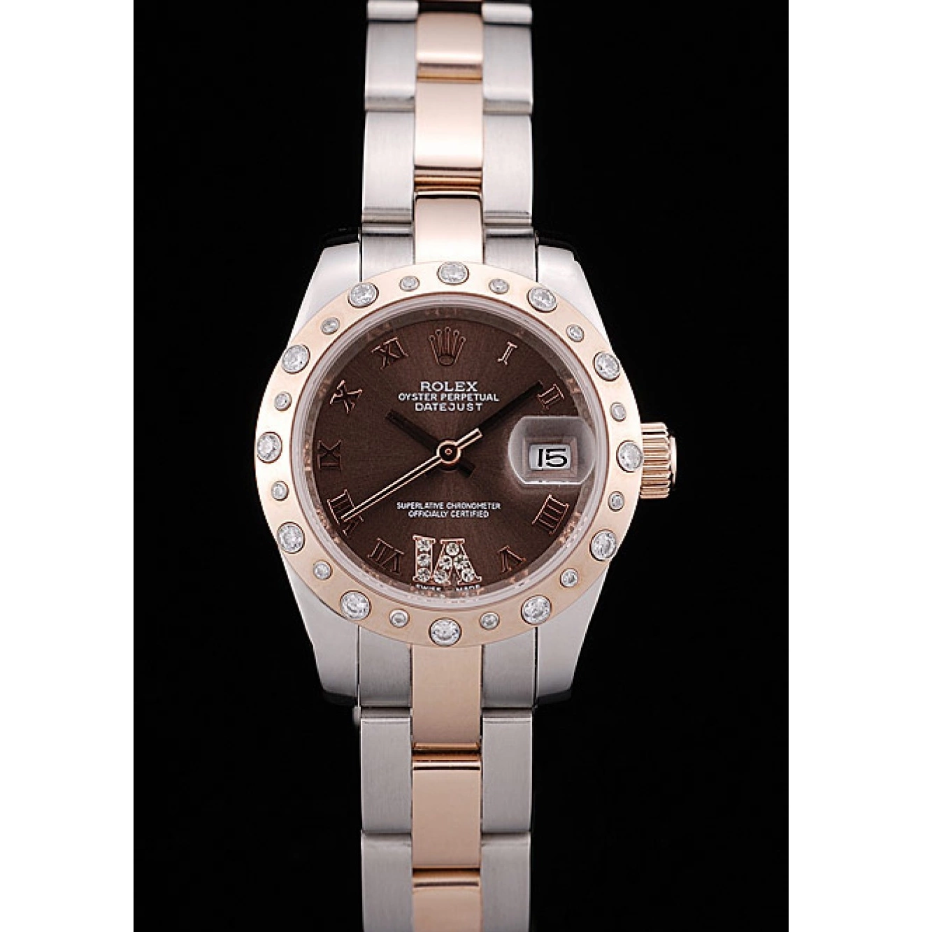 AAA replica watch Dial Plated DateJust Diamond Stainless Steel Brushed Brown Case Rolex 0709